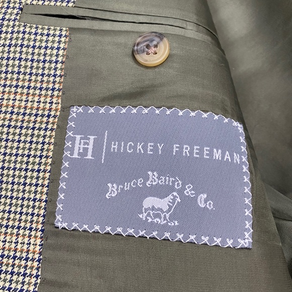 Hickey Freeman Tan, Gold & Blue Plaid Blazer 40L - Picture 5 of 6